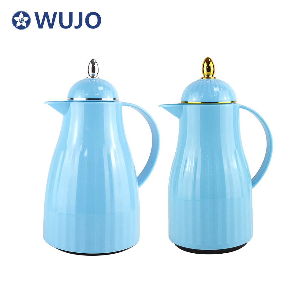 WUJO制造0.5L 1L蓝色玻璃refill真空绝缘塑料热水瓶