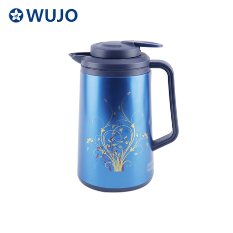 Wujo有吸引力的蓝色不锈钢真空玻璃refill咖啡壶